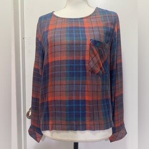 cloth & stone Blue and Orange Plaid Long-Sleeve Blouse